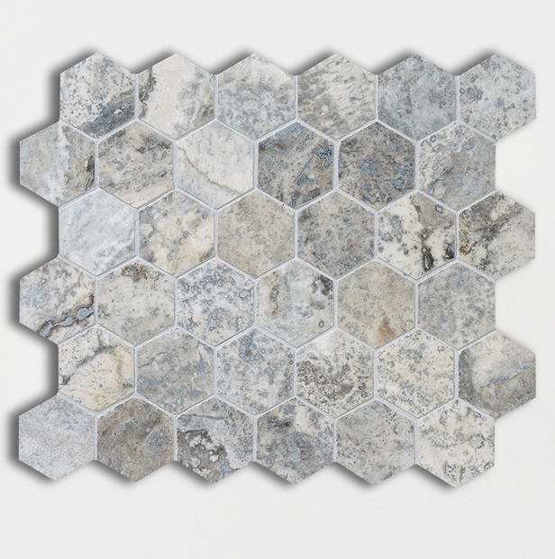 Travertino silver matine mozaika hexagon