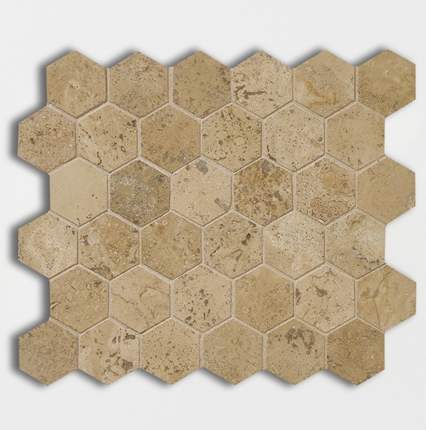 Travertino walnut noce matine mozaika hexagon