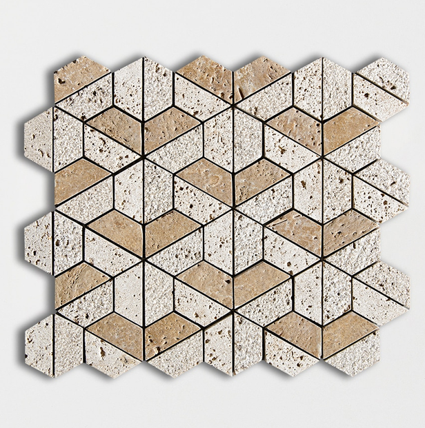 Travertino walnut noce mozaika hexagon 3d